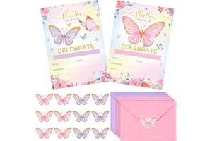 Sepamoon 24 Pack Butterfly Birthday Party Invitations with Envelopes Girls Floral Butterfly Invitation Cards Stickers Birthday Invitations Cards for Girls Party Baby Shower Wedding Decor(Pink)