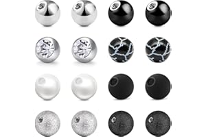 Mayhoop 14g 16g Piercing Bolas 1.6mm 1.2mm Acero Inoxidable Juego de Bolas de Repuesto 3/5/8mm para Piercing Joyería Plata Negro Oro