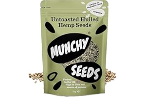 Munchy Seeds Hulled Hemp Seeds, Nutritious Unshelled Hemp Seeds, Perfect With Cereal & Oats, Great Source Of Vegan Protein & Omega 3, High Fibre Hemp Hearts, Hemp Seed Snacks, 1kg