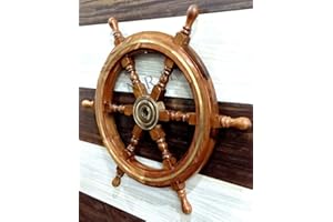 NAUTICAL REPLICA HUB Nautical Captain's Steering Wooden Ship Wheel With Brass Ring & Hub