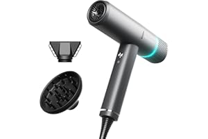 TRESSES TOUCH Hair Dryer Ionic Hairdryer, High Speed Blow Dryer with Diffuser for Women & Men, Fast Dry with 3 Temps/2 Speeds, Cold Shot, Lightweight for Home Travel, Even Heat, Anti Frizz, Low Noise, Grey