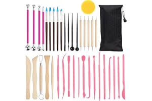 LOBVABA 38pcs Outils kit poterie,Outils de Sculpture，Outil Sculpture Modelage, Outil Modelage Clay Sculpting Tools, Avec Sac Rangement，pour Céramique, Art Gaufrage, Menuiserie, Artiste DIY