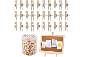 QOCO Push Pins with Wooden Clips 100pcs Paper Pegs Clip Thumbtacks Natural Drawing Pins for Cork Board Pictures Display Photos Wall School Office Notice