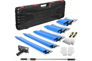 HIUYRFS Flächenspachtel set – 15 cm, 25 cm, 40 cm, 60 cm, 80 cm Spachtelklingen (Einzelner Klingensatz)+ 85 –130 cm Verlängerungsgriff, Edelstahl-Baumesser, Trockenbau-Glättmesser für Verputzer (Blau)