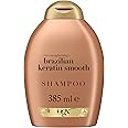 OGX Brazilian Keratin Smooth Shampoo (385 ml), glättendes Haarshampoo mit Keratin, brasilianischem Kokosöl, Avocadoöl und Kok
