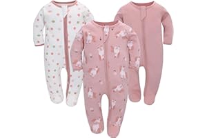 Miracle Baby 3 Pezzi Neonato Pagliaccetto con piede in Cotone, Bambino Pigiama Ragazze Ragazzi, Tutine Manica Lunga, Abbigliamento primavera autunno Bodysuit, Ceniera