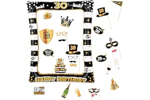 BHGT (24Pcs)30th Birthday Party Inflatable Frame and Photo Booth Props for Her Him Forty Birthday Gold and Black Decorations Family Fun Holiday Party Supplies Theme Party Kit