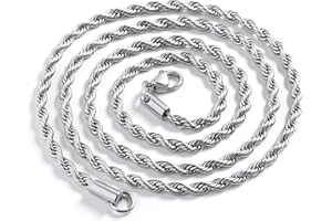 DVRK Cadena Plata Hombre 55 cm con Base Acero Inoxidable 316L Resistente al Agua y al Sudor - Collar Hombre 3 mm y 5 mm de Grosor con Cierre Mosquetón - Idea Regalo Chico
