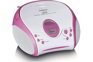 Lenco SCD-24 Kids - Lettore CD per bambini - Radio CD - con adesivi - Boombox - Sintonizzatore radio FM - Memoria titolo - 2 x 1,5 W RMS - Alimentazione a batteria e alimentazione - Rosa