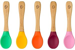 bamboo bamboo ® Baby Weaning Spoons Set of 5 | Bamboo with Soft Silicone Tips | Ergonomic Easy Grip Handles | BPA-Free (Set of 5)