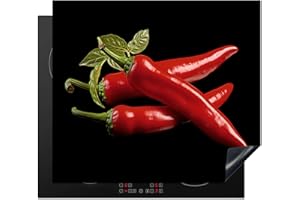 KitchenYeah© Coperchio Piano Cottura 59x51 cm Cucina Copri Fornelli Tappetino Induzione Antiscivolo Piastra Protezione Pepe - Rosso - Erbe - Spezie