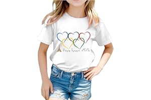 GÉNÉRIQUE 2024 Tee Shirt Jeux Paris T Shirt Enfant Jeux Filles Garçons été T-Shirts Manches Courtes Col Rond Jo 2024 Tee Shirt Sport Hauts pour Sport Décontractés Imprimé Blouse