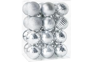 SECALIFE 24 Pieces 60mm Christmas Baubles, Christmas Balls Decoration Tree Pendants, Tree Decorations Xmas Hanging Ornaments, Silver