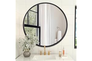 AOAOPQ Black Round Mirror for Wall Small for Bathroom Entryway Living Room Hallway Metal Framed Hanging Horizontal Tempered Glass for Bedroom Entry Dining