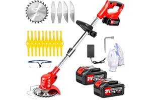 Xbzzgmg Cordless Strimmer, Adjustable Grass Trimmer Telescopic Lightweight Brush Cutter with 2 Batteries and 4 Blade Types of Garden Strimmer, Grass Cutter for Yard, Garden, Sidewalk Edges