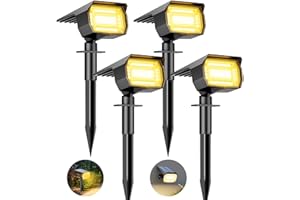 btfarm 4 Pezzi 72LED Faretti Solari a LED da Esterno, 3 Livelli di Luminosità Lampade Luci Solari da Giardino Potenti, IP65 Impermeabile Lampada Lampioni Solare per Cortile, Alberi, Bianco Caldo