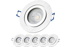 SWEET LED Sweet-LED, Cornice in Alluminio IP44, Bagno, Inclusa Lampada GU10 7W Bianco Caldo, Plafoniera da Incasso, Chiusura a Clic, Telaio da Incasso, Faretto da Incasso, Spot da Incasso (6xArgento-7W)