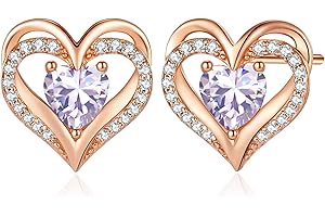 CDE Kolczyki damskie ze srebra wysokiej próby 925, różowe złoto, prezent na Boże Narodzenie, prezent dla niej, Forever Love Serce, kamień urodzinowy, biżuteria na Walentynki, Dzień Matki, urodziny,