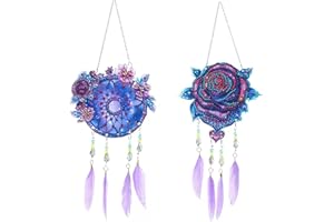 DRIFLO 2Pcs Diamond Art Painting Dreamcatcher 5D DIY Point Drill Diamond Dream Catcher Kits with Feather Pendant Art Painting Art Kits Handmade Craft with Diamonds for Window Wall Hanging Ornament Home