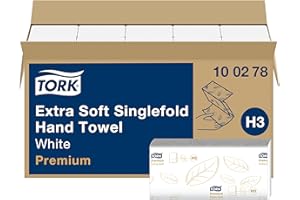 Tork Extra Soft Singlefold Hand Towels, White, QuickDry Technology, Embossed for Superior Absorption, 15 packs of 200 sheets each, Compatible with Tork H3 Systems (100278)