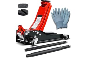 ‎CCLIFE CCLIFE Wagenheber Hydraulisch Extra Flach 3T Rangierwagenheber 75-510mm Hubhöhe Arbeitshandschuhe Gummiauflage