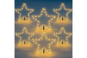 Fiada 6 Stück 20 cm LED Gartenstecker Stern mit Timer Batterie Garten Deko Beleuchtung mit Erdspieß Stern Weihnachtsbeleuchtung Außen Weihnachten Winter Outdoor Terrasse Leuchtsterne Deko