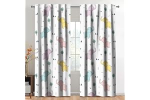 Kzzfqxb Cortinas para niños 132x214cm 2 Paneles, diseño de Elefantes árboles y Hierbas decoración para Ventanas para Dormitorio de Chicos y Chicas, guardería y Sala de Estar