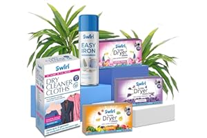 "Swirl Tumble Dryer Sheets With Easy Iron Spray Set | Tropical, Lavender, Spring Fresh, Dry Cleaner Cloths, Easy Iron 300ml | 5pc Laundry Freshener for Fabric, Cloth & Crease Remover by Sinta Gifts"