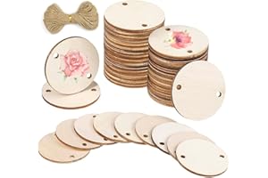 KHDULQ 50 Piezas Natural Redondo Rodajas de Madera, Madera Manualidades, Maderas para Bricolaje, Llaveros Madera, Adecuado para Manualidades Pintura DecoracióN Artesanal Adornos Navideños