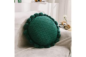 Nicole Knupfer Runde Boho Zierkissen, Dekokissen mit Pompoms getuftet, Gewebt Sitzkissen Zuhause Sofa Dekor 50cm (Grün)