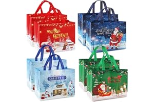 AVISKI 8PCS Bolsas de Navidad, Bolsas Navidad impresión bronceada con asas, Bolsas Regalo Navidad, Bolsas Navidad multifuncionales no tejidas para envolver regalos, suministros fiesta Navidad