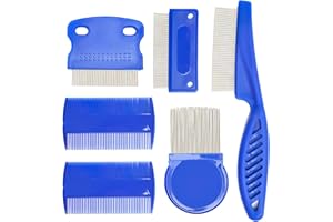 VODUNS Set de 6PCS Peigne Anti-puces pour Chat Chien, Peigne Poux Bleu à Dents Fines pour Animaux de Compagnie Élimination des Tiques Poux Poussière, Outil de Démêlage pour Enlever Nœuds et Enchevêtrements