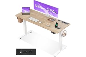 Offigo Biurko z Regulacją Wysokości, 140 cm Biurko Elektryczne z USB, Biurko z Regulacją Wysokości z 2 Funkcjami Pamięci, Biurko z Regulacją Wysokości do Biura, Domu, Gier, Beżowy