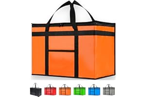 NZ home PRO Durable XXL Sac isotherme pour livraison de nourriture et courses avec fermeture éclair sur le dessus, orange de qualité commerciale (lot de 1)