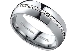 BESTTOHAVE Mens Ring - 925 Silver Inlay TUNGSTEN Carbide Comfort Fit Wedding Engagement Jewelry Band Ring