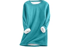 AnnSemo Sweatshirts for Women UK Warm Sherpa Lined Fleece Tops Ladies Crewneck Long Sleeve Pullover Casual Winter Solid Color Jumpers Loungewear Tunic Tops Sale Clearance Christmas