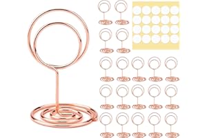 Bekecidi Tischnummernhalter 20 Stück mit transparenten doppelseitigen Klebepunkten 20 Stück, Platzkartenhalter, Namenskarten Halter, Fotohalter für Hochzeitsfeier, Geburtstag (Rose Gold)