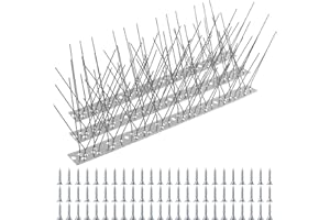 MOYOFREE Bird Spikes for Pigeons Small Birds, Pigeon Spikes Kit Cover 6M (20 feet), Fence Spikes Stainless Steel Bird Deterrent Repellent Spikes, Birds Control Defence Spikes with Screws (18 Pack, Uninstalled)