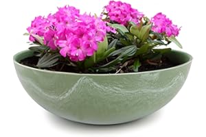 matches21 HOME & HOBBY Pot de fleurs pour extérieur, vert olive, marbré, 25 x 9 cm, résistant aux intempéries