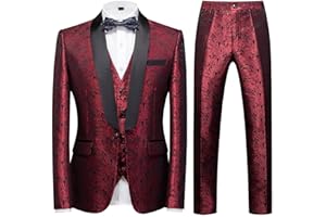 KUDORO Abito da Uomo 3 Pezzi Paisley Slim Fit Abiti da Sposa Abito Elegante Cerimonia Abito da Smoking Blazer Gilet Pantaloni