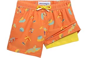 MaaMgic Boys Swimming Shorts 2 in 1 Boxer Brief Compression Liner Toddler Swim Trunks Stretchy Quick Dry Anti Chafe Swimsuits with Pockets