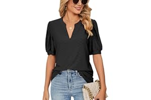 Lishang T-Shirts à Manches Courtes Femmes Blouse Chemise D'été Chemisier Chic et Élégant Col en V Tops Haut Décontracté de Couleur Unie Lâches Hauts