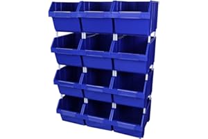 MONSTER RACKING MonsterShop - 12 Contenitori a Bocca di Lupo in Plastica per Magazzino, Garage e Officina 26cm x 28cm x 42,5cm