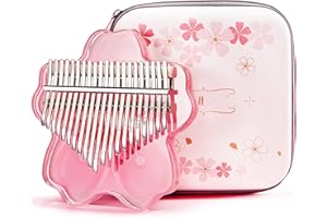 BOTOWI 21 Tasten klar Kalimba Daumenklavier Komplettpaket, Sakura Shape Transparent Crystal Kalimba 17 Key mit EVA-Schutzhülle, Professionelle Musikinstrumente (PINK21KEYS)