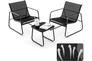 KOMFOTTEU Ensemble de Salon de Jardin 3 Pièces pour 2 Personnes, Mobilier d’Extérieur avec 2 Fauteuils et 1 Table Basse, Set de Meubles de Jardin, pour Cour, Patio, Balcon, Terrasse (Noir)