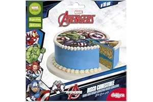 dekora- Disco di Carta Commestible degli Avengers, Ideale per la Decorazione di Torte di Compleanno-16 cm, 231365