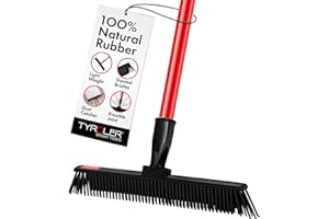 TYROLER BRIGHT TOOLS Tyroler Japanese Rubber Broom, 30cm Swiveling Head Rubber Brush, Pet Hair Removal Broom 140cm Handle with Dust-Catching System, Ideal Carpet Broom for Dust Hair & Lint