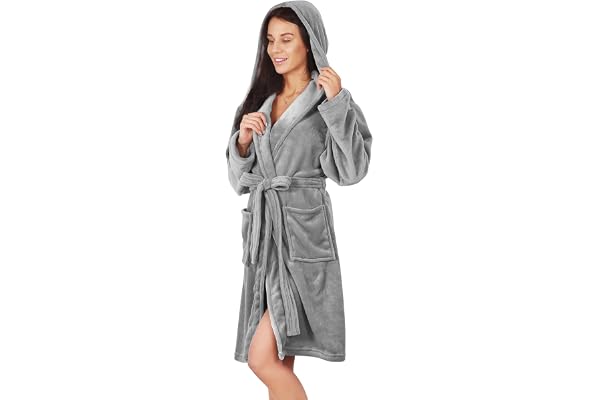 DecoKing Peignoir XS - XXXL Court Femme Homme Unisexe à Capuchon Robe de Chambre Micro-Fibre Douillette Moelleuse Polaire Robby