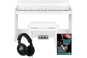 Funkey DP-1088 WM Piano digital set - 88 teclas teclado delgado sensibles al tacto - 20 sonidos, incluida pedalera - Con banco y auriculares - Blanco mate