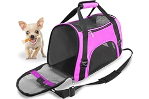 GOMMLE Trasportín de Viaje para Mascotas para Gatos Perros Conejos Hámster, Homologado para Aerolíneas Laterales Blandos Bolsa de Transporte para Perritos, Gatitos (M - 47x27x28 cm for MAX 5KG Pet, Púrpura)